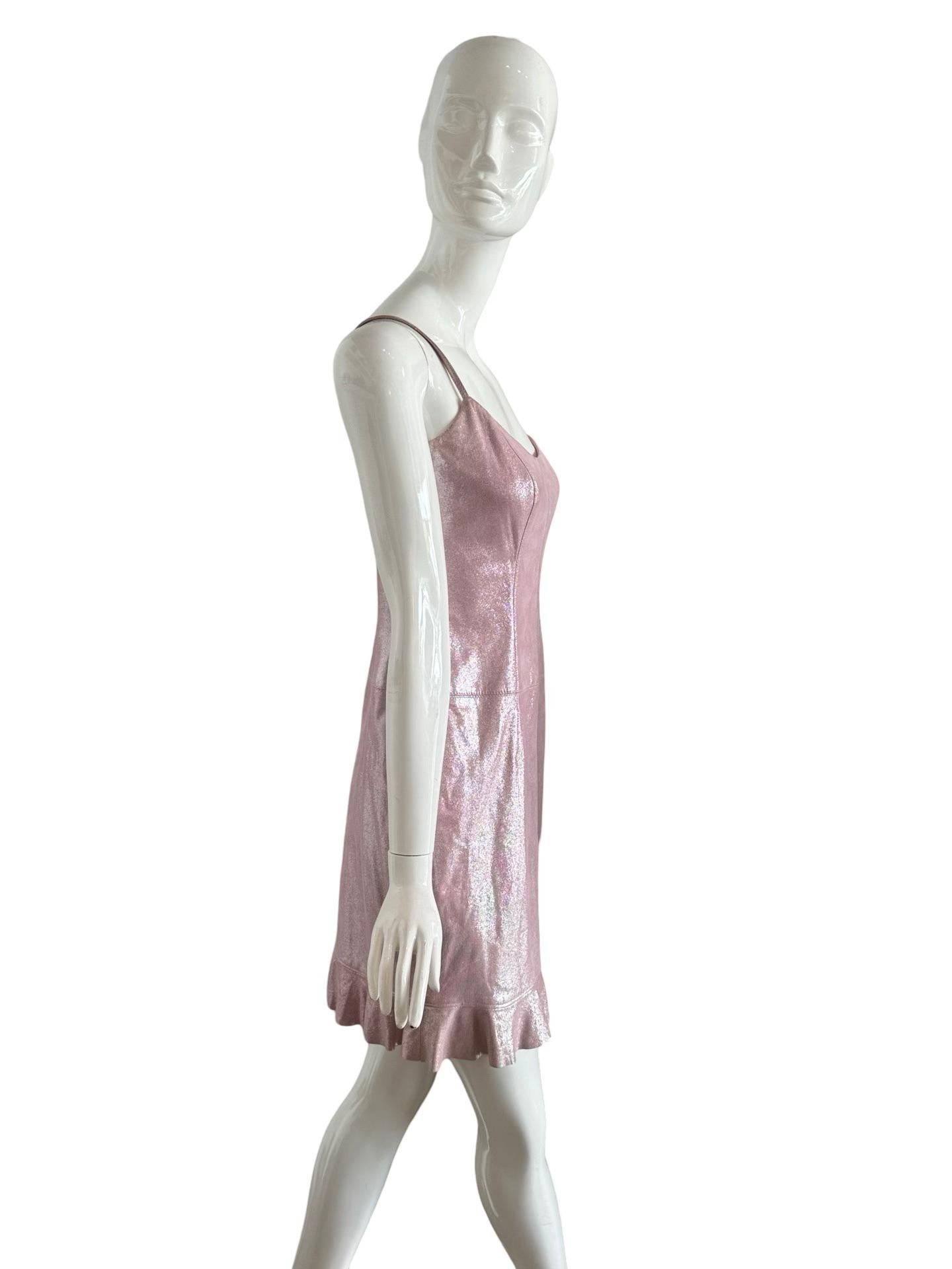 Brown Escada Pink Metallic Leather Dress For Sale