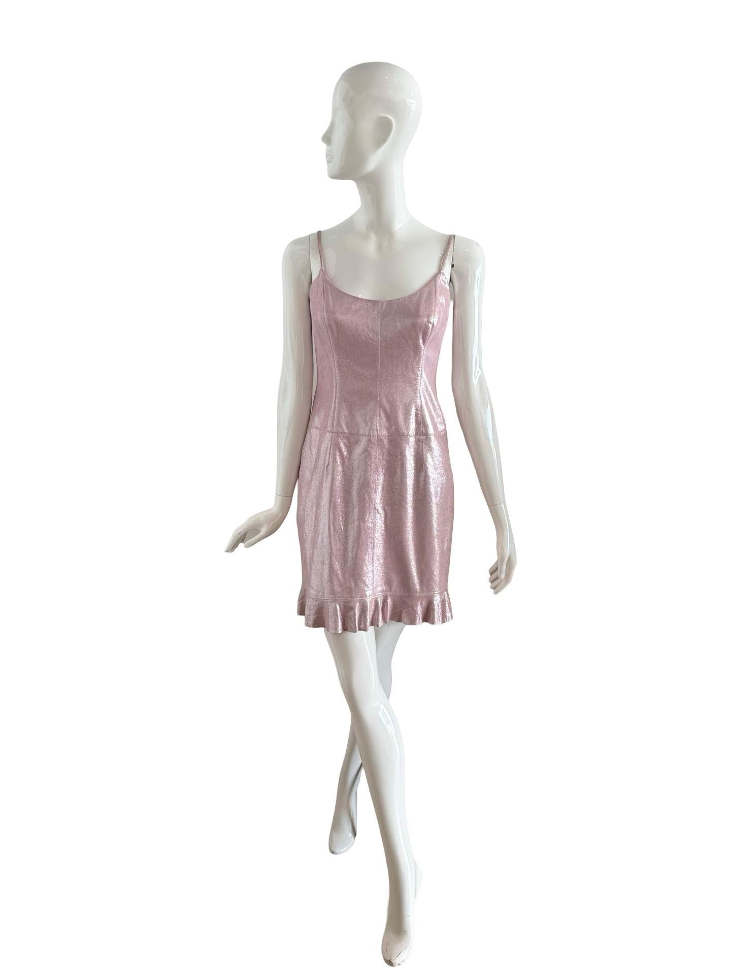 Escada Pink Metallic Leather Dress In Good Condition For Sale In Miami, FL