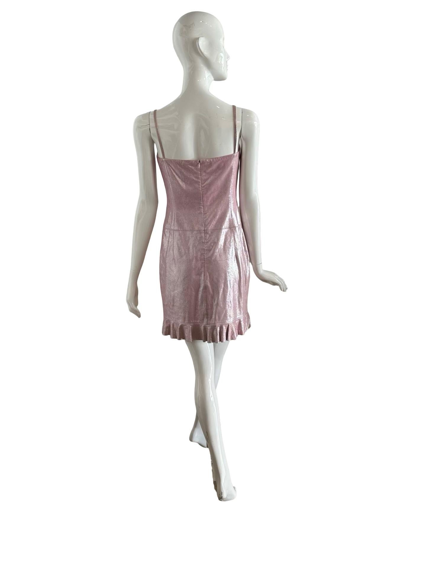 Women's Escada Pink Metallic Leather Dress For Sale