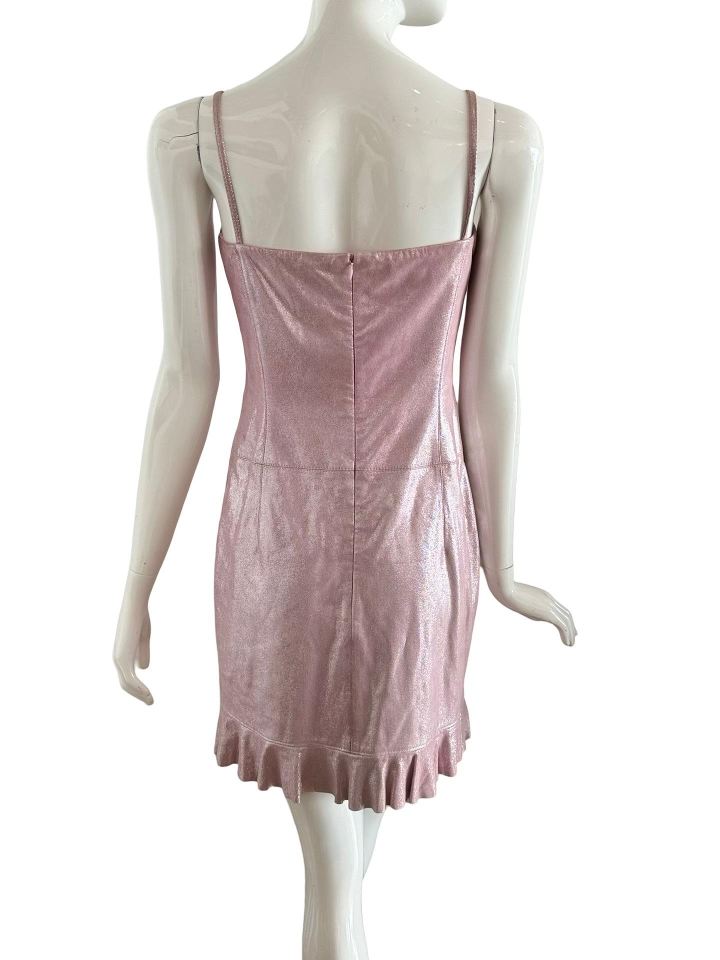 Escada Pink Metallic Leather Dress For Sale 2