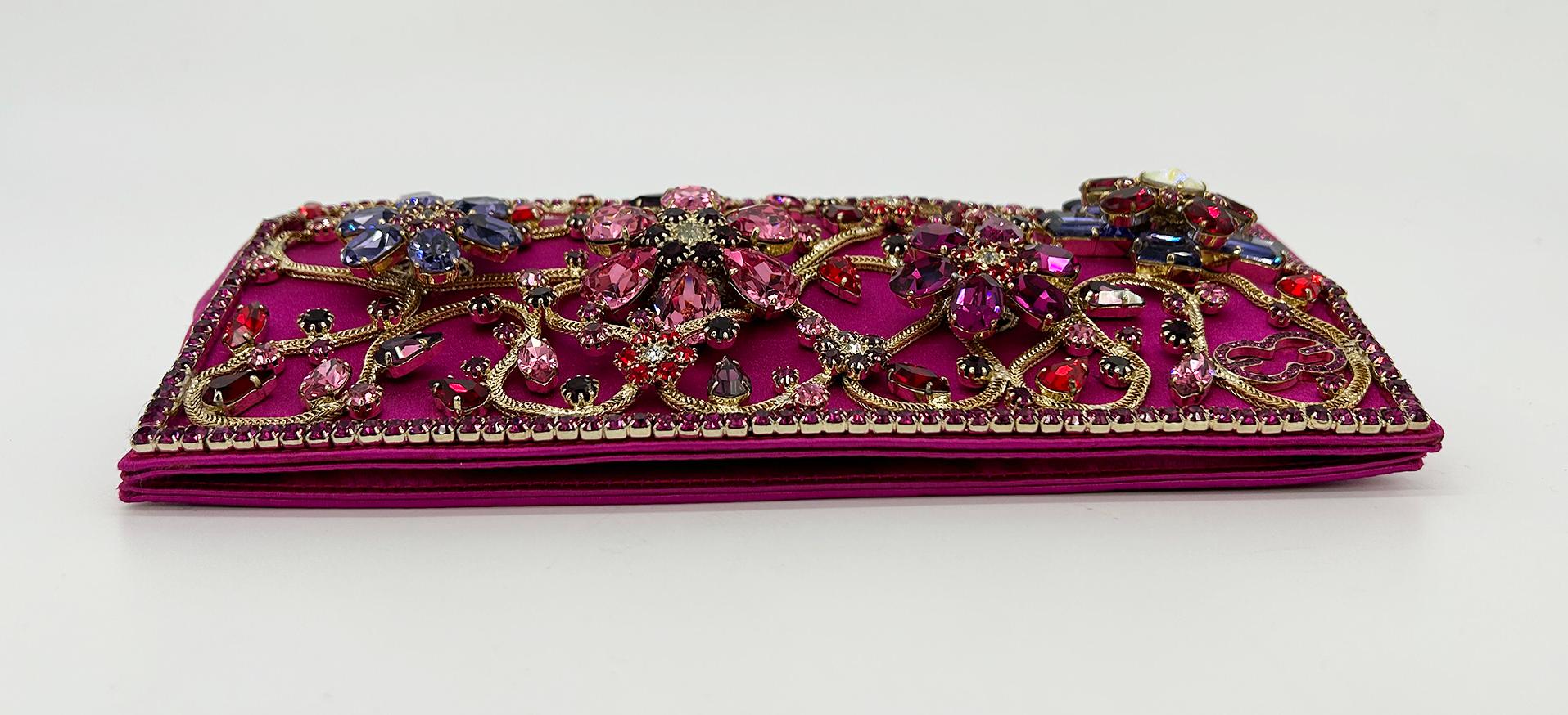 Escada Pink Silk Jeweled Rhinestone Pochette Clutch  For Sale 6