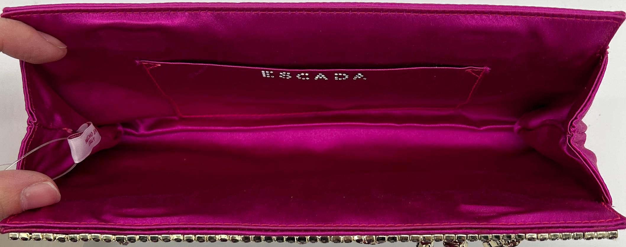 Escada Pink Silk Jeweled Rhinestone Pochette Clutch  For Sale 7