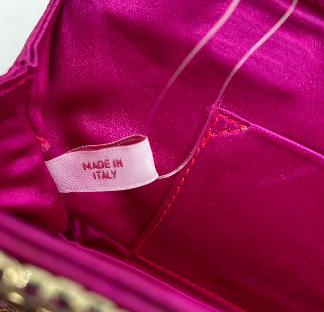 Escada Pink Silk Jeweled Rhinestone Pochette Clutch  For Sale 9