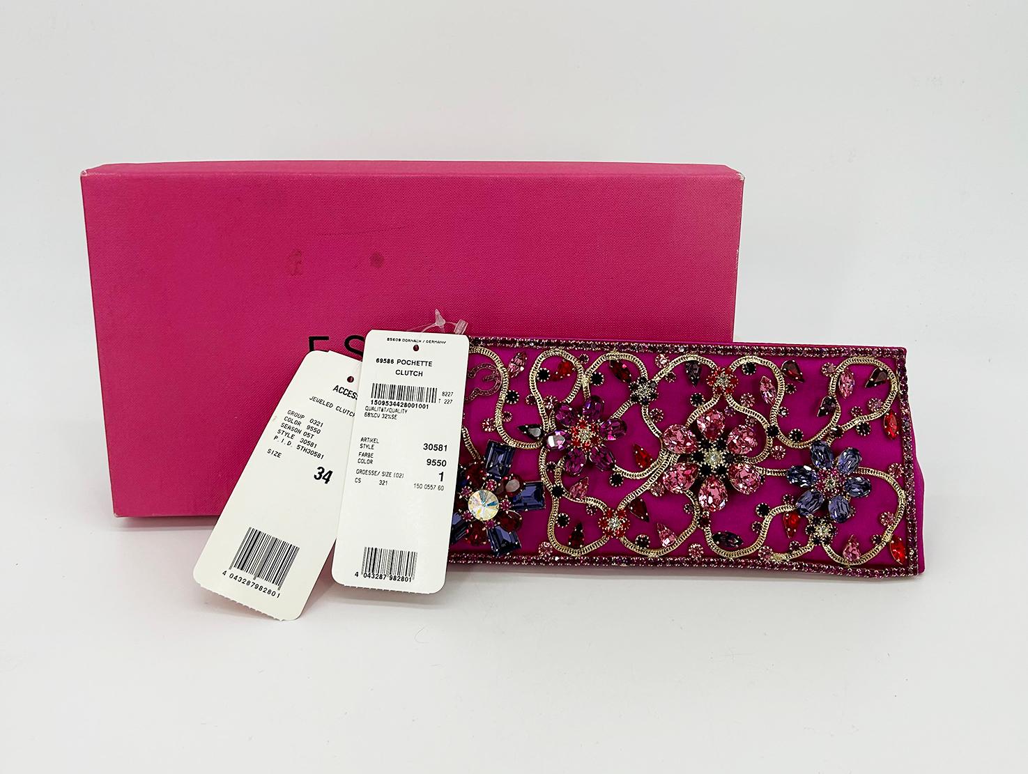 Escada Pink Silk Jeweled Rhinestone Pochette Clutch  For Sale 10