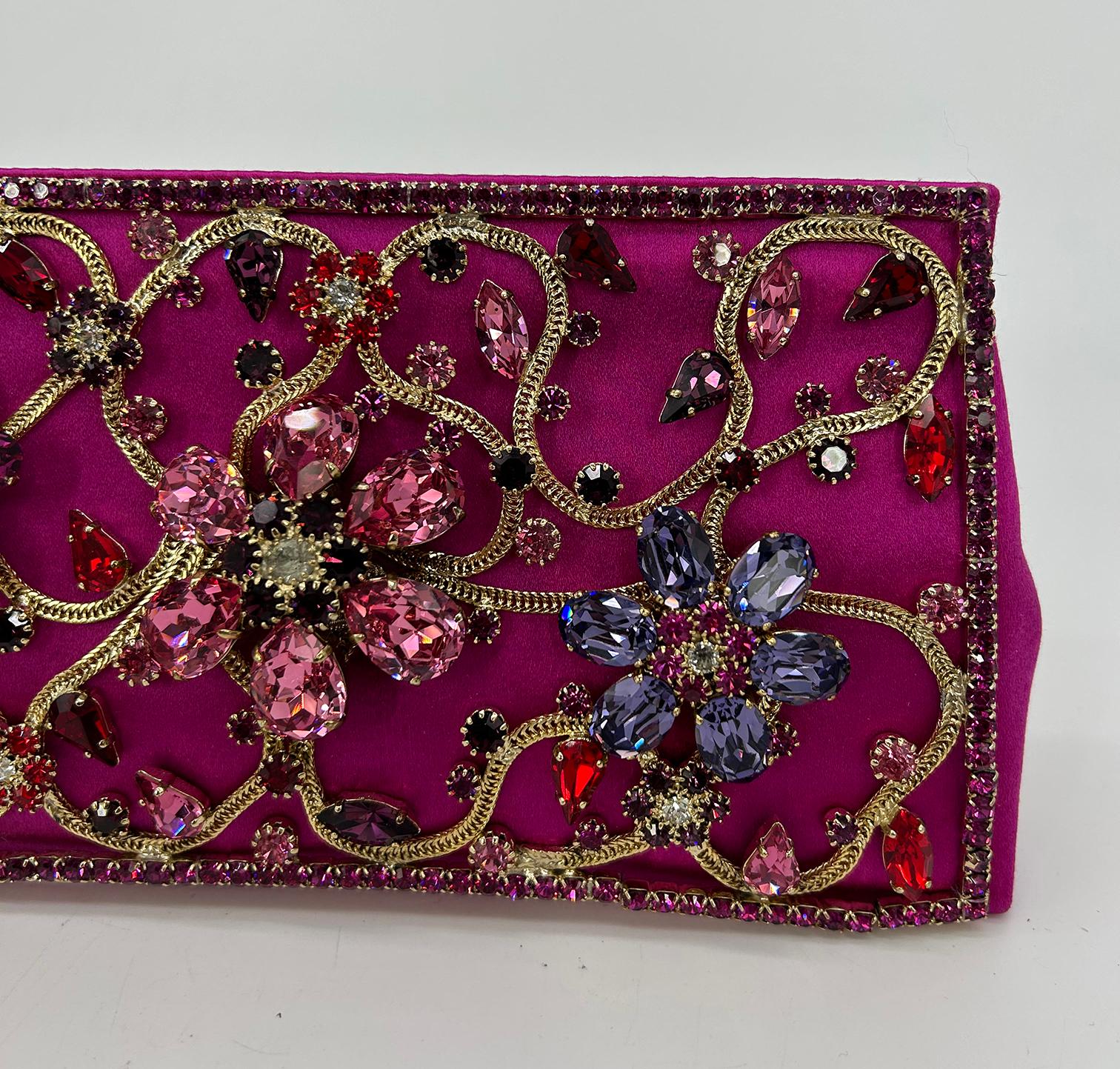 Women's Escada Pink Silk Jeweled Rhinestone Pochette Clutch  For Sale