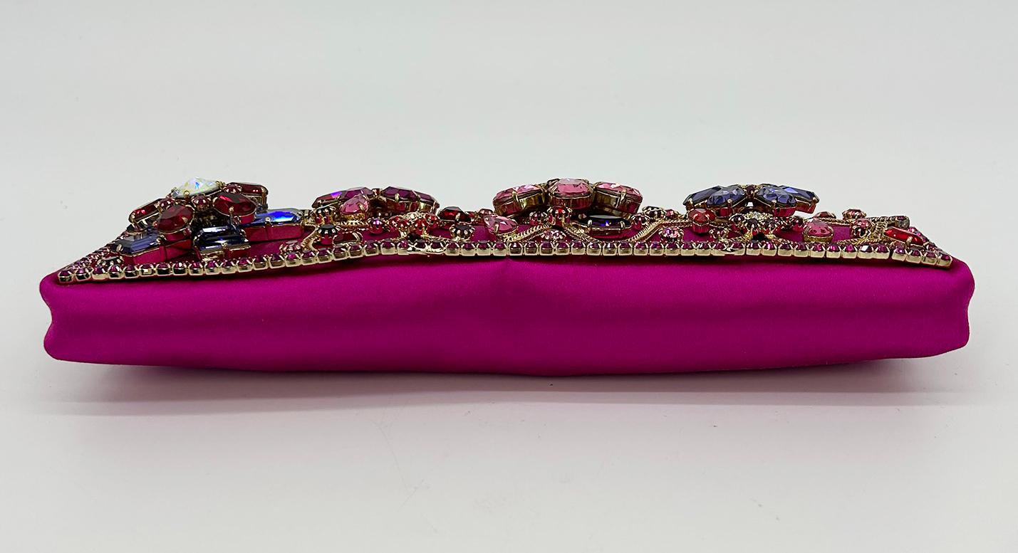 Escada Pink Silk Jeweled Rhinestone Pochette Clutch  For Sale 3