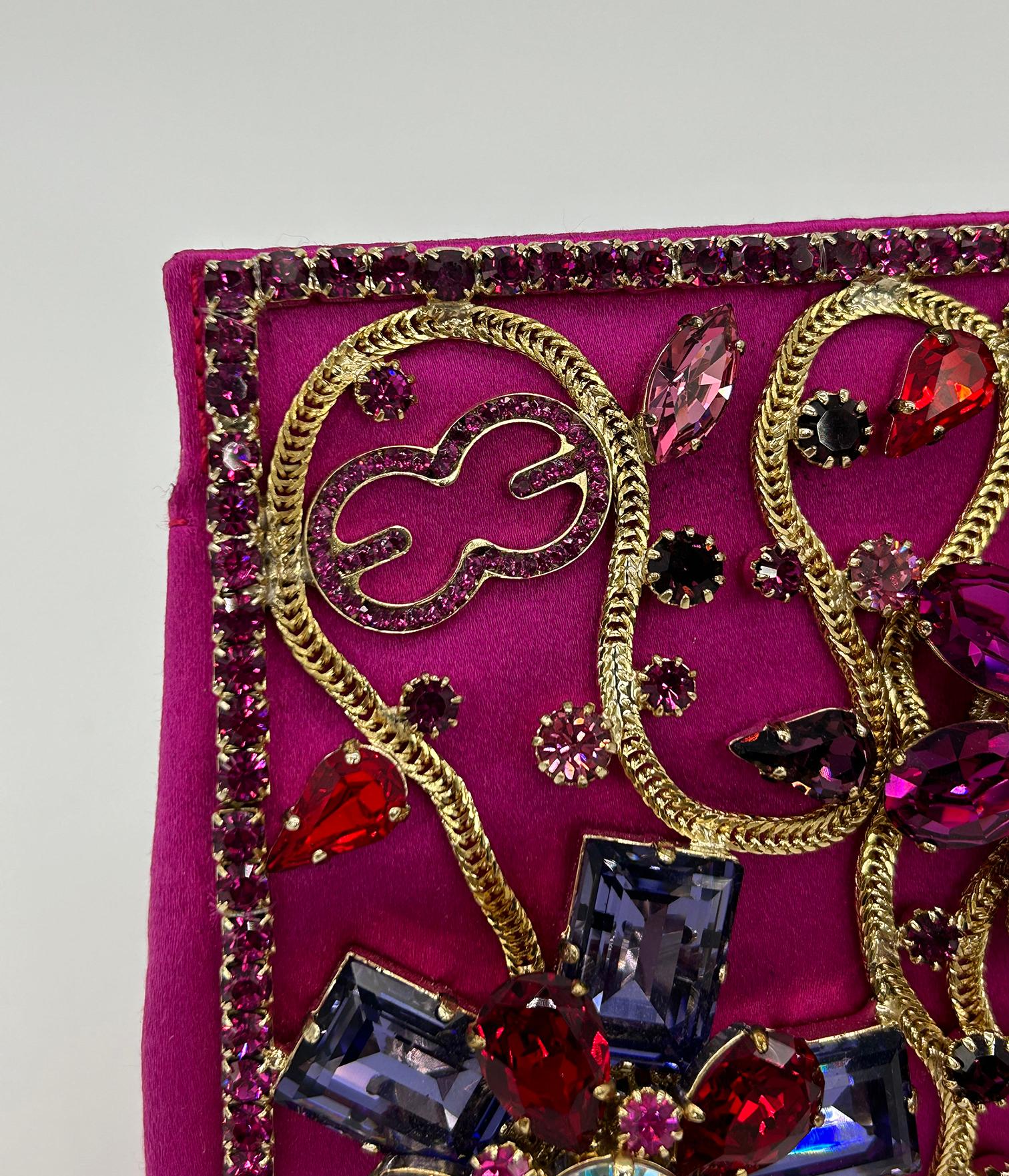 Escada Pink Silk Jeweled Rhinestone Pochette Clutch  For Sale 4