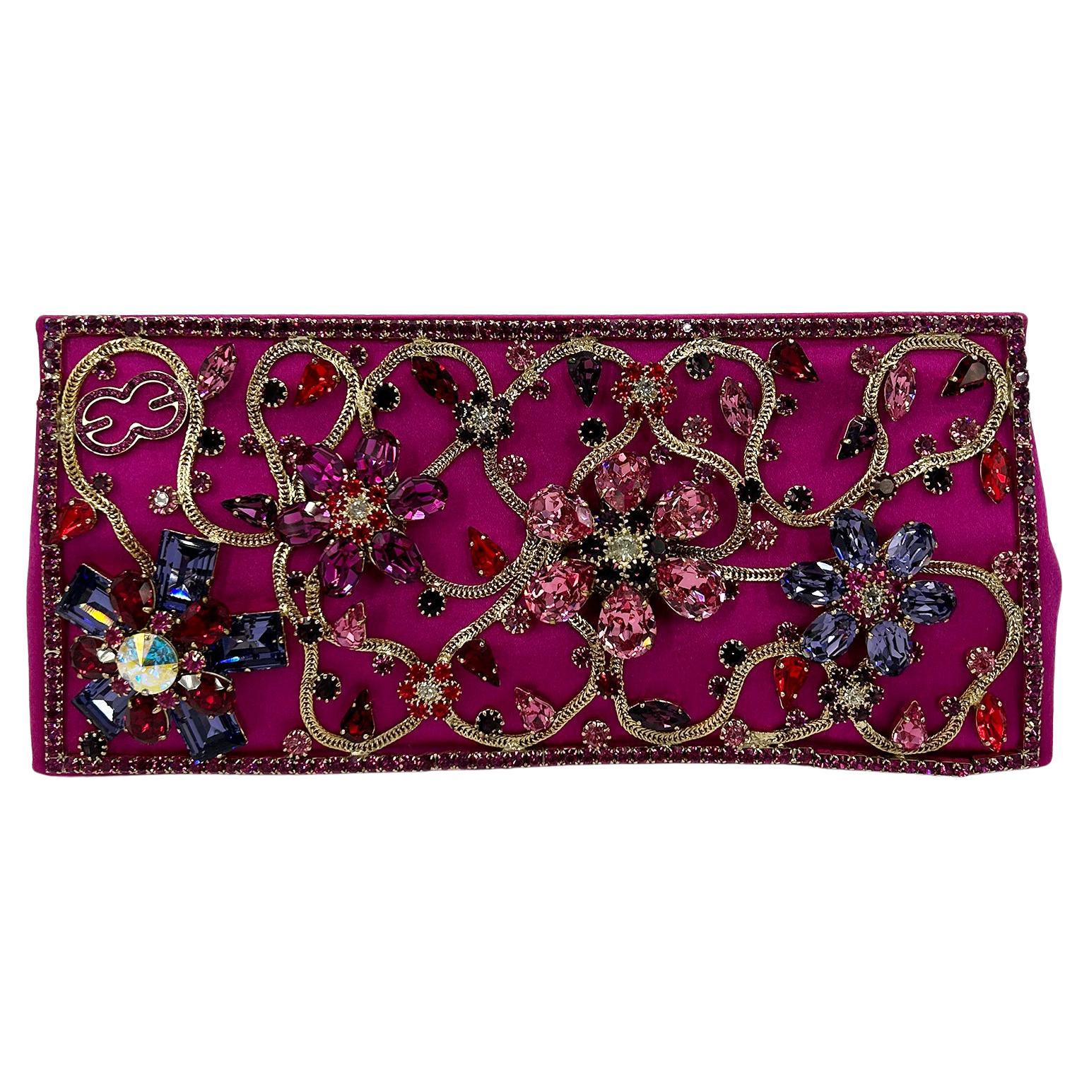 Escada Pink Silk Jeweled Rhinestone Pochette Clutch  For Sale