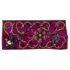 Escada Pink Silk Jeweled Rhinestone Pochette Clutch 