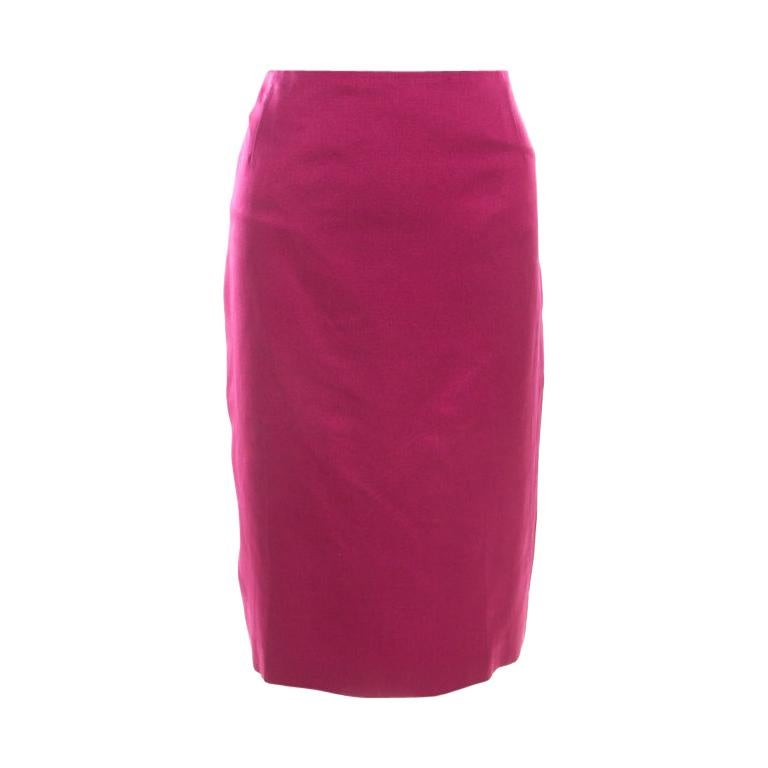 Escada Pink Silk Satin Slit Detail Pencil Skirt L For Sale at 1stdibs