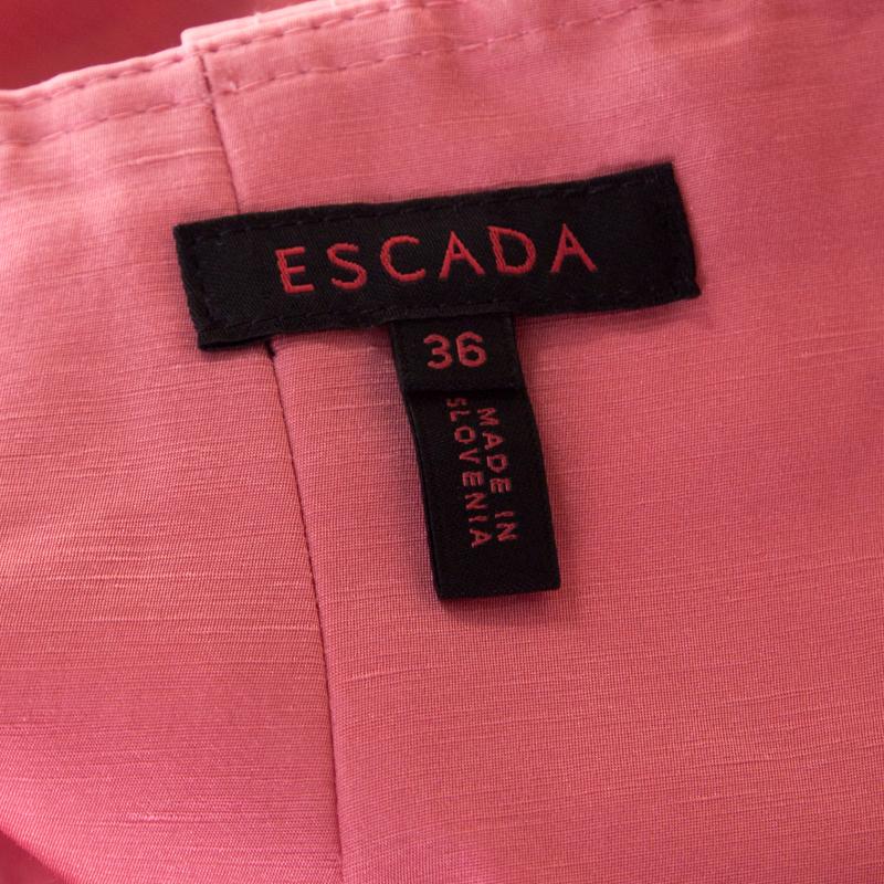 Women's Escada Pink Slub Linen and Silk Logo Belt Detail High Waist Skirt M