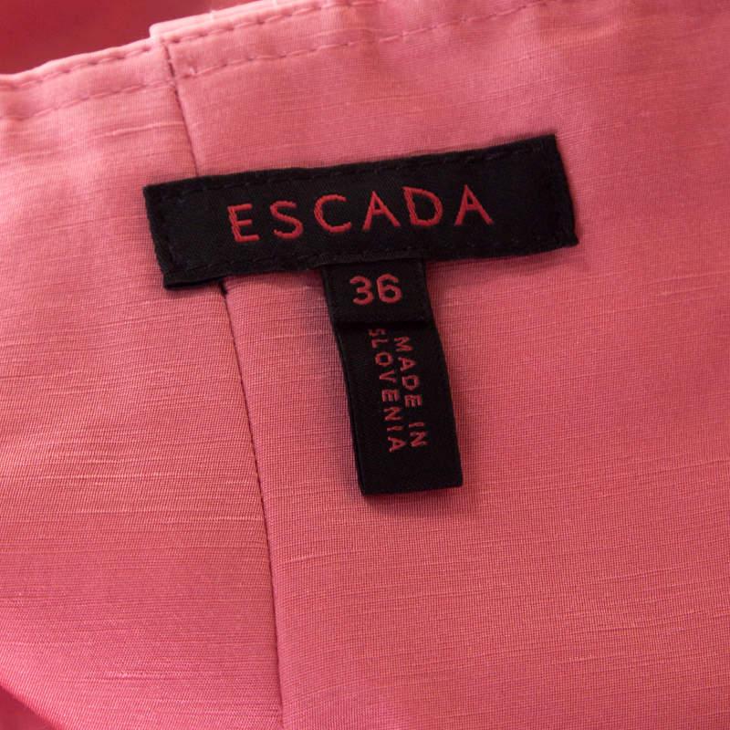 Escada Pink Slub Linen and Silk Logo Belt Detail High Waist Skirt M 1