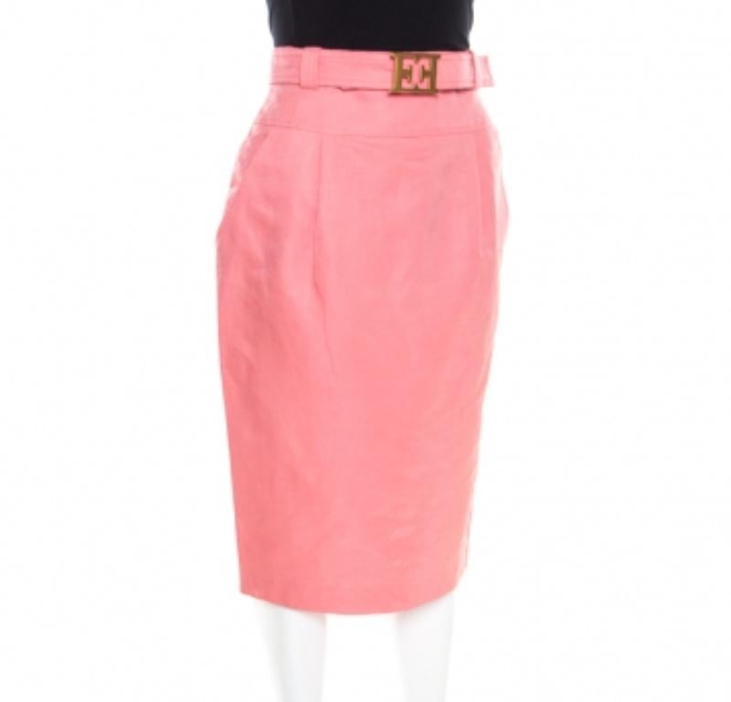Donna Escada - Gonna a vita alta in lino e seta con dettaglio cintura con logo in rosa M. I. in vendita