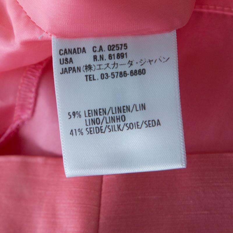 Escada Pink Slub Linen and Silk Logo Belt Detail High Waist Skirt M 1