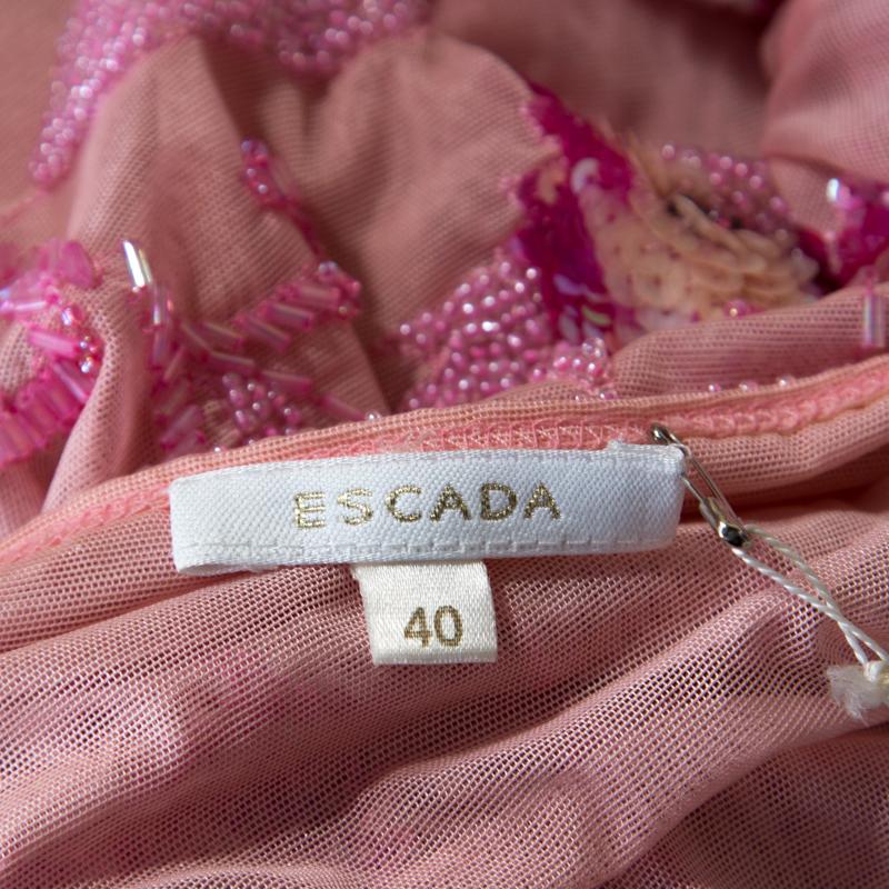 Escada Pink Tulle Overlay Floral Embellished Off Shoulder Blouse L 1