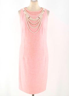 Escada Pink Tweed Faux Fur Embellished Dress & Jacket Suit US 6