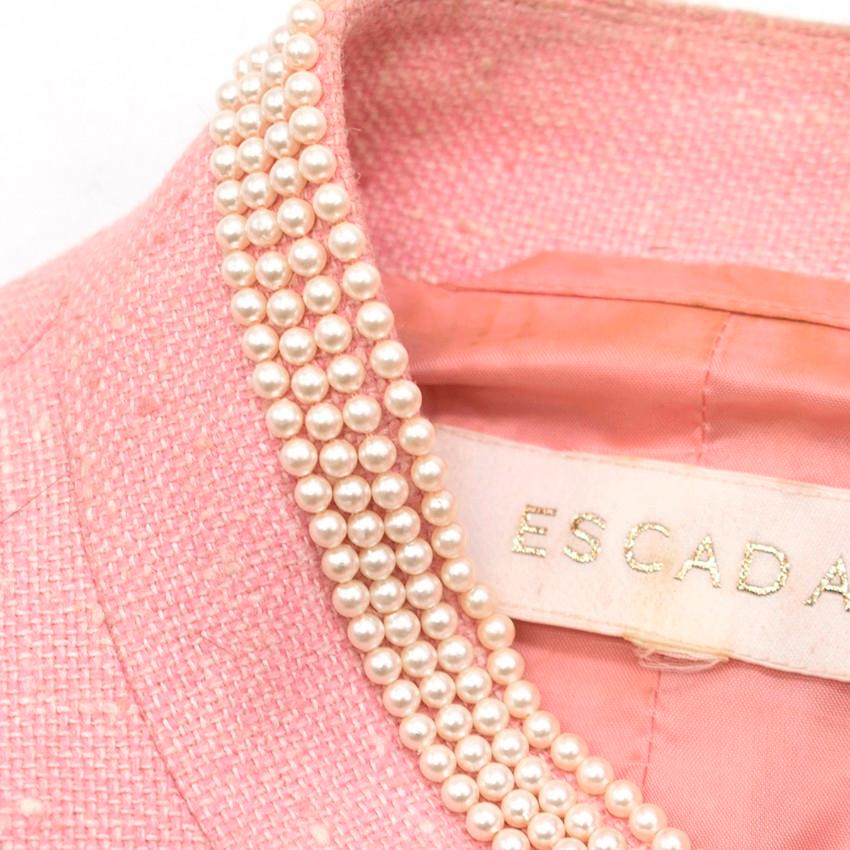 Escada Pink Tweed Faux Fur Embellished Dress & Jacket Suit US 6 1