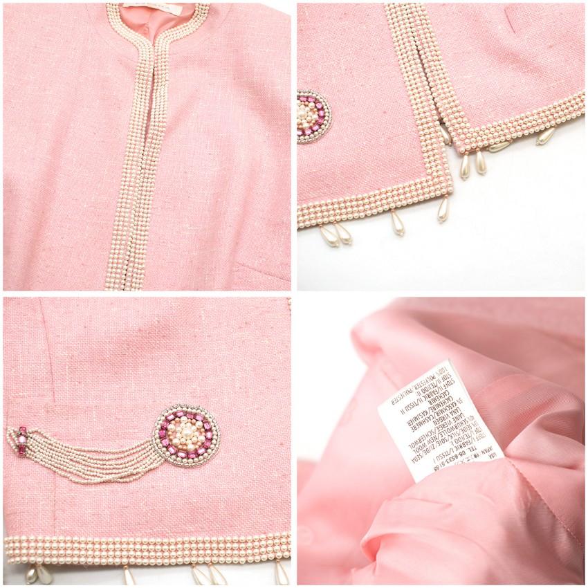 Escada Pink Tweed Faux Fur Embellished Dress & Jacket Suit US 6 2