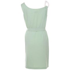 Escada Pistachio Green Crepe Contrast Trim Draped Sleeveless Doutzen Dress L