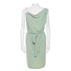 Escada Pistachio Green Crepe Contrast Trim Draped Sleeveless Doutzen Dress M