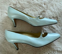 Escada pumps 90s Metallic Baby Blue/Gold and White Bow
