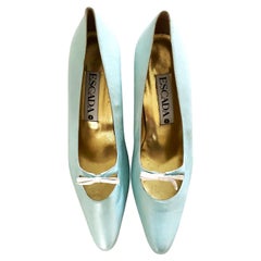 Escada pumps 90s Metallic Baby Blue/Gold and White Bow