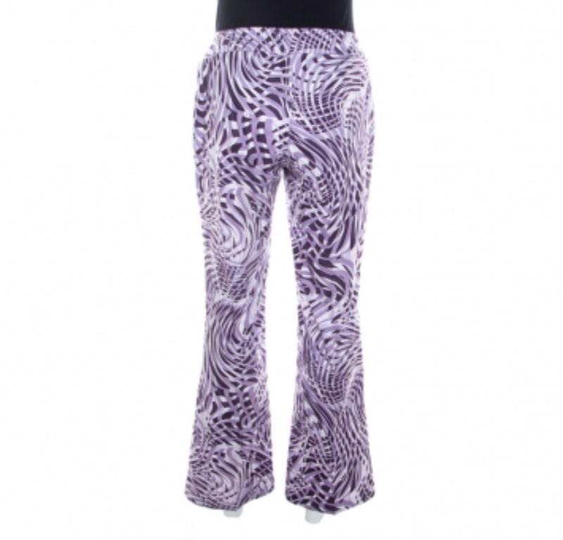 Grigio Escada Pantaloni svasati in cotone con stampa astratta viola M in vendita