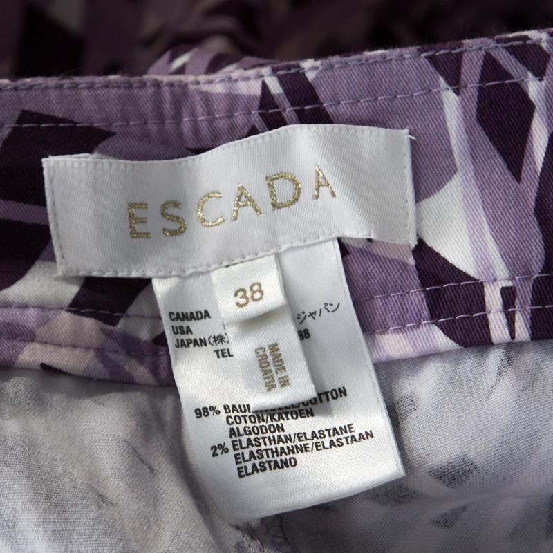 Gray Escada Purple Abstract Print Cotton Flared Trousers M For Sale