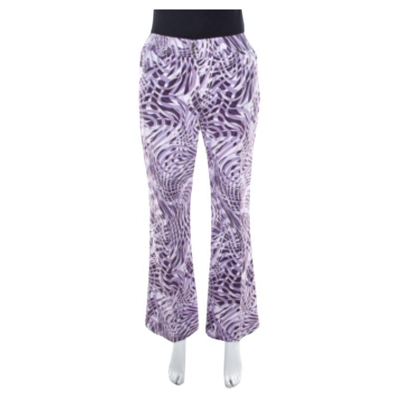 Escada Pantaloni svasati in cotone con stampa astratta viola M in vendita