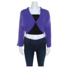 Escada, bolero Fuzzi in misto angora viola con bottoni davanti, L.