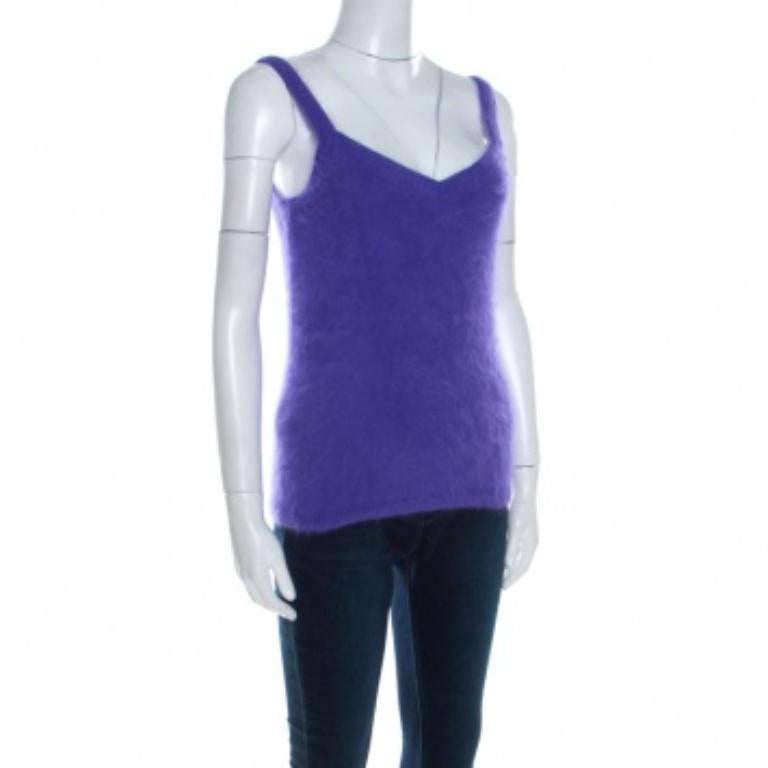 Escada Purple Angora Rib Knit Silk Lined Fuzzi Tank Top L In condizioni buone in vendita a Dubai, Al Qouz 2