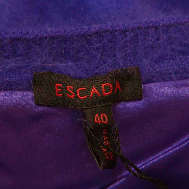 Women's Escada Purple Angora Rib Knit Silk Lined Fuzzy Tank Top L