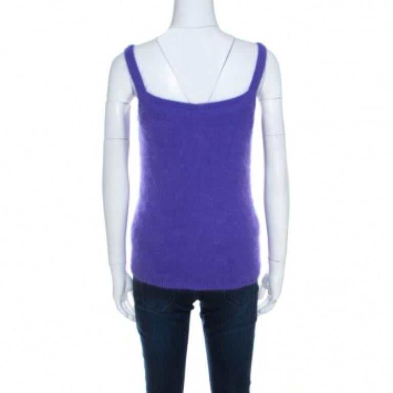 Donna Escada Purple Angora Rib Knit Silk Lined Fuzzi Tank Top L in vendita