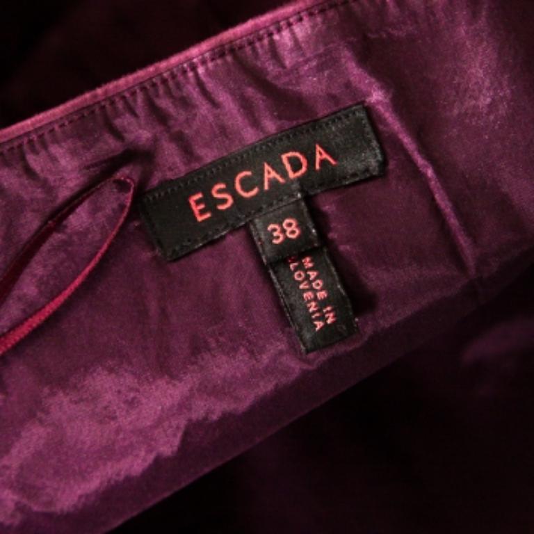 Escada Lila Baumwolle Stretch plissiertes Mieder Detail ärmelloses Bleistiftkleid M (Schwarz) im Angebot