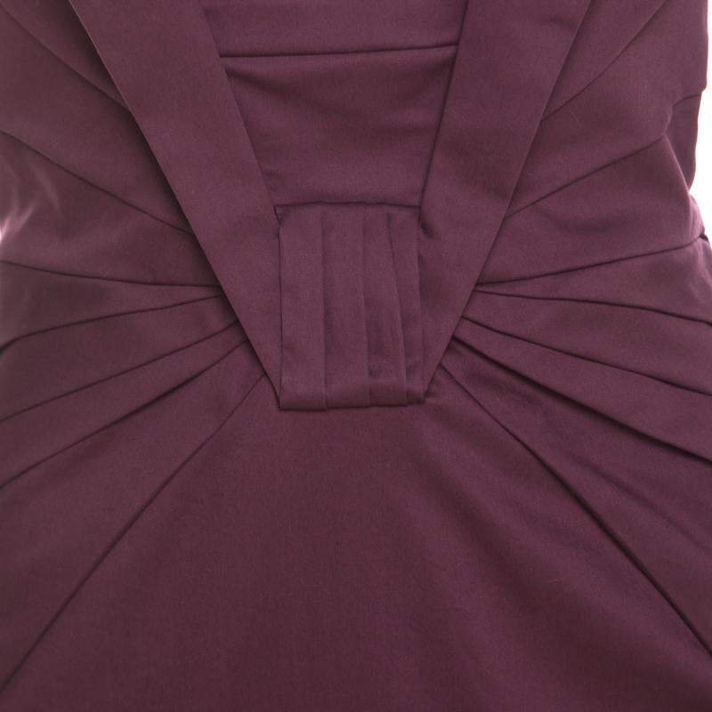 Escada Purple Cotton Stretch Pleated Bodice Detail Sleeveless Pencil Dress M In Good Condition In Dubai, Al Qouz 2