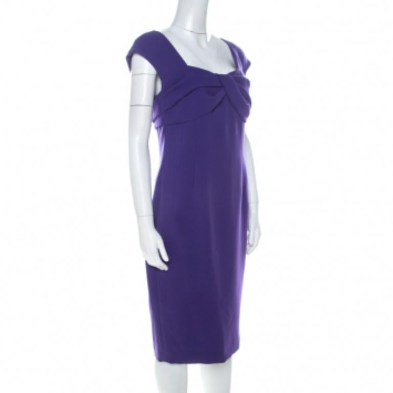 Escada Purple Crepe Pleated Bodice Detail Sleeveless Danicara Dress M Púrpura en venta
