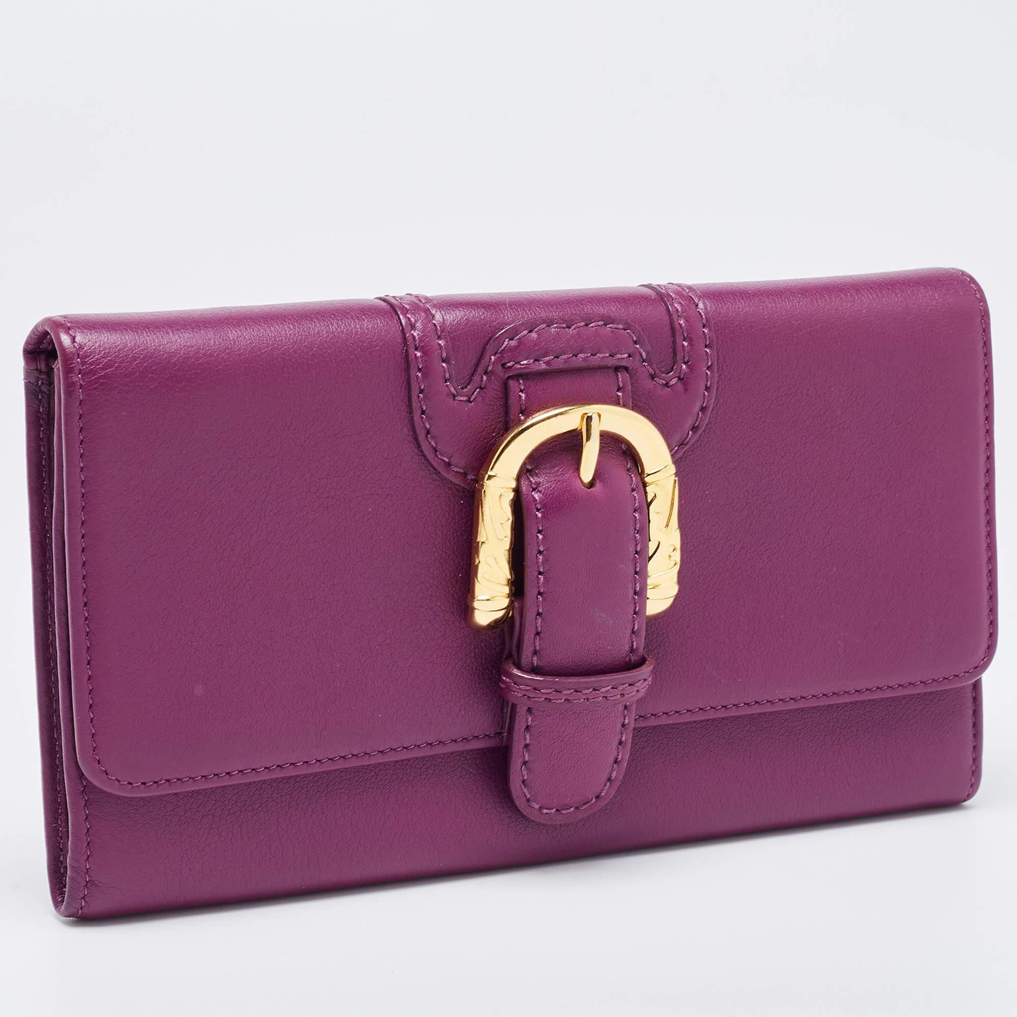 Women's Escada Purple Leather Buckle Flap Clutch For Sale