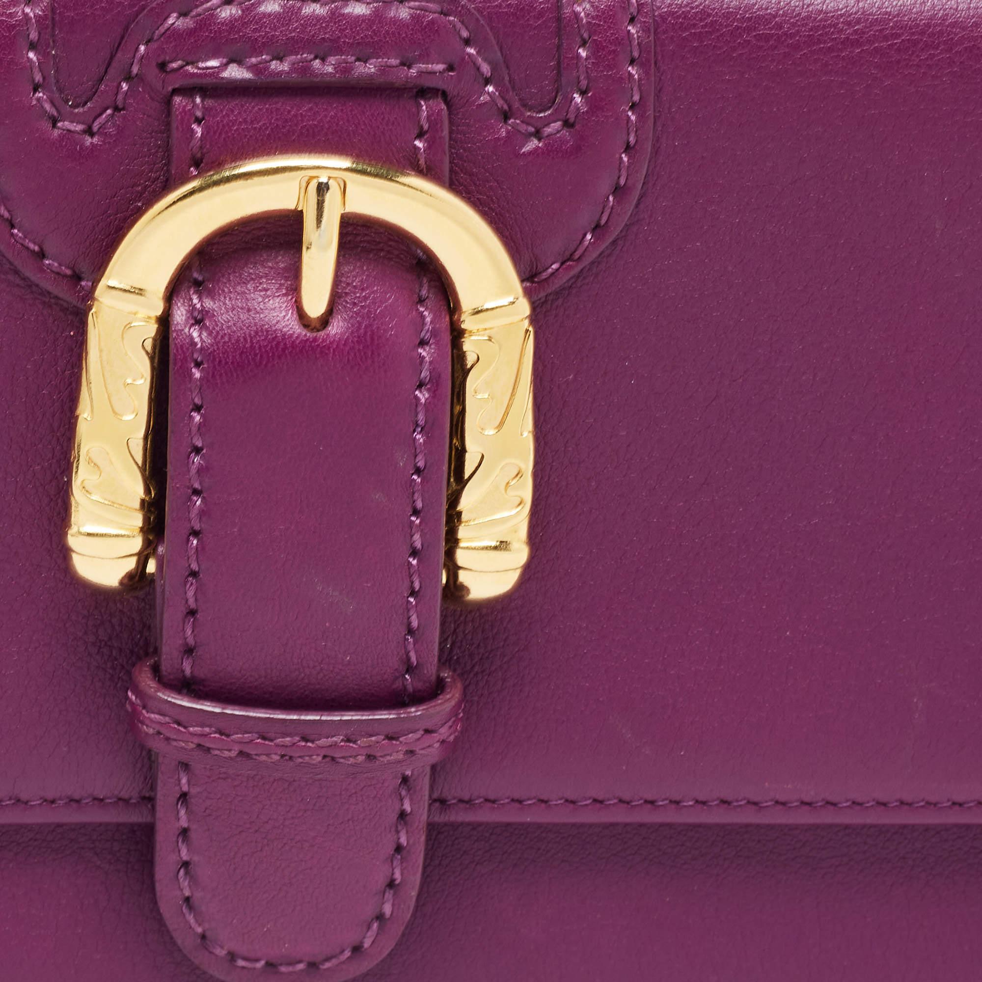 Escada Purple Leather Buckle Flap Clutch For Sale 2