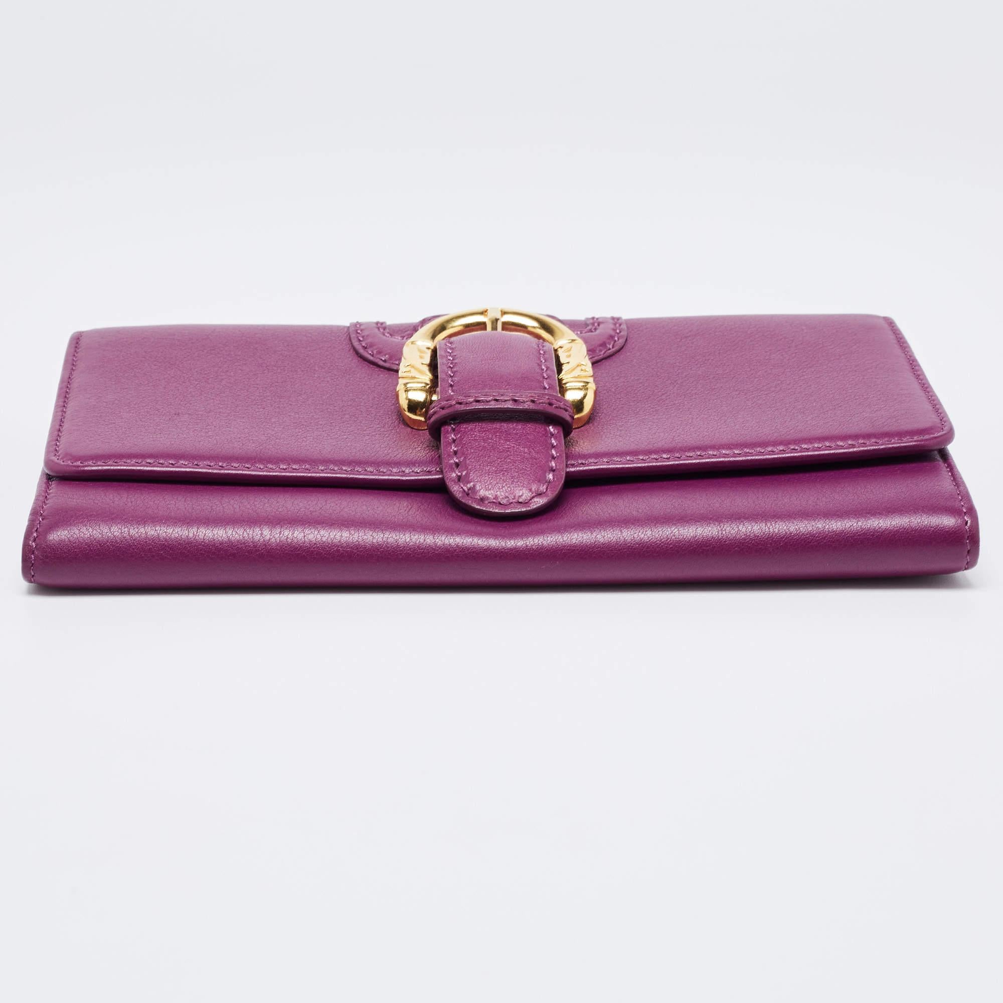 Escada Purple Leather Buckle Flap Clutch For Sale 4