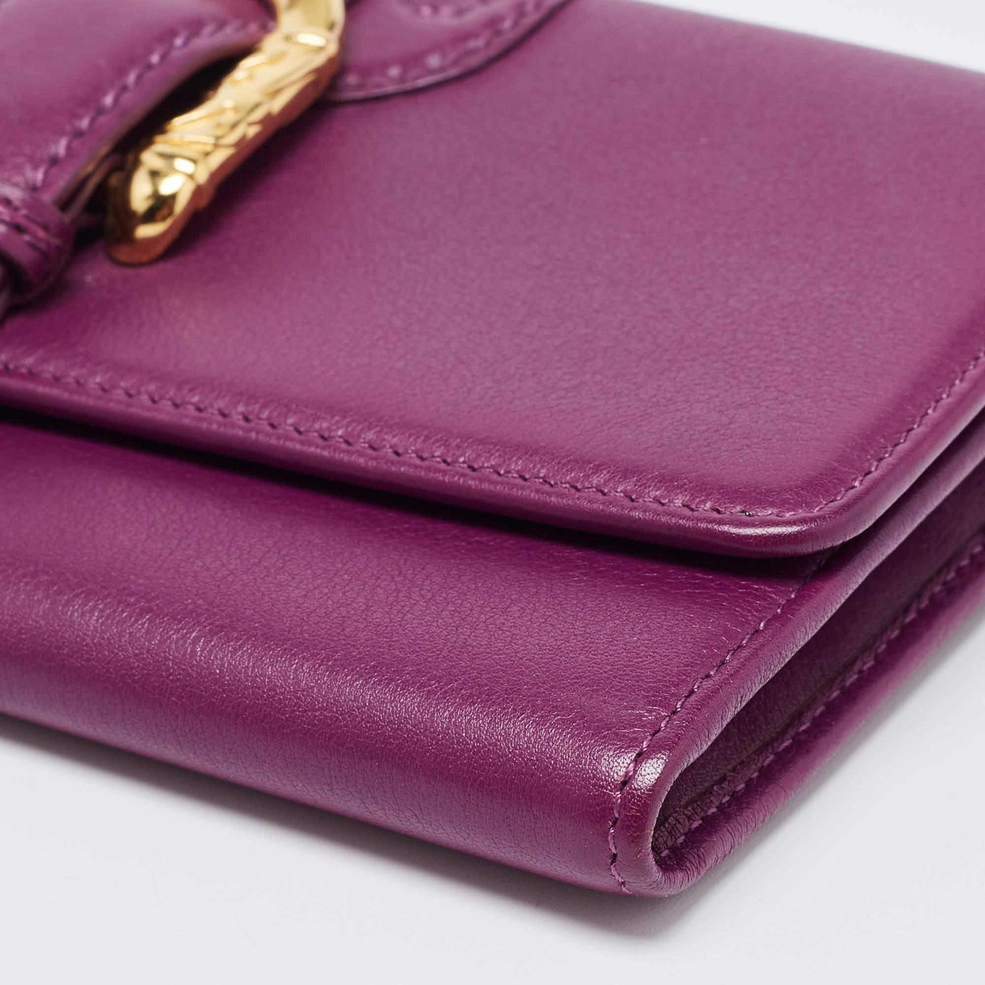 Escada Purple Leather Buckle Flap Clutch For Sale 5