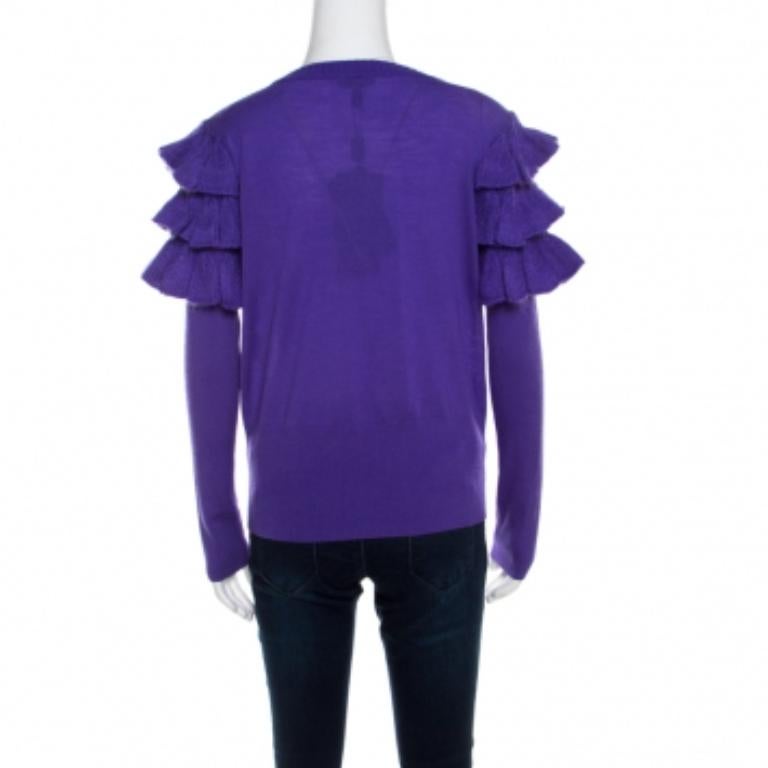 Escada Cardigan in lana mohair viola con dettaglio a balze e bottoni sul davanti L.L.A. In condizioni buone in vendita a Dubai, Al Qouz 2