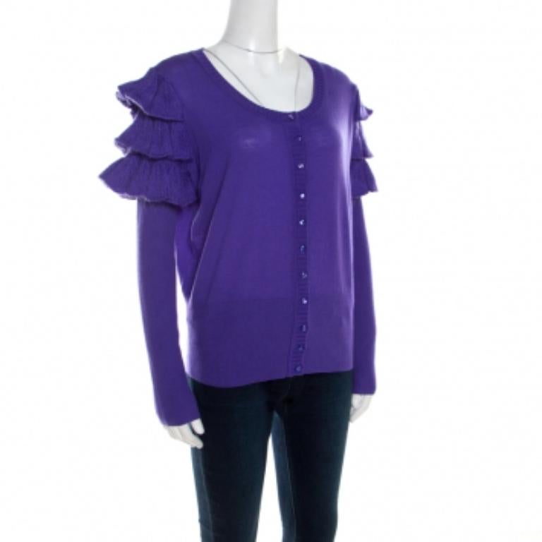 Donna Escada Cardigan in lana mohair viola con dettaglio a balze e bottoni sul davanti L.L.A. in vendita