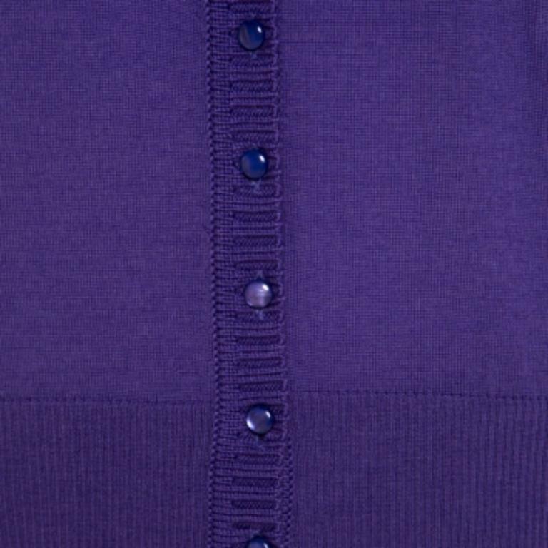 Escada Cardigan in lana mohair viola con dettaglio a balze e bottoni sul davanti L.L.A. in vendita 1