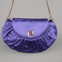 ESCADA Lila Plissee Seide Satin Gold Logo Abend Handtasche