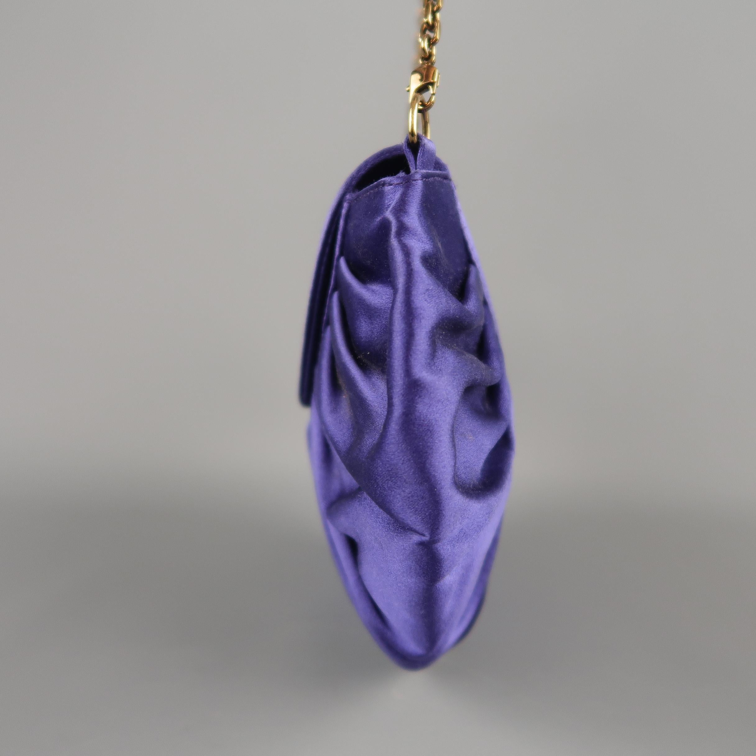 Women's ESCADA Purple Pleated Silk Satin Gold Logo Evening Handbag