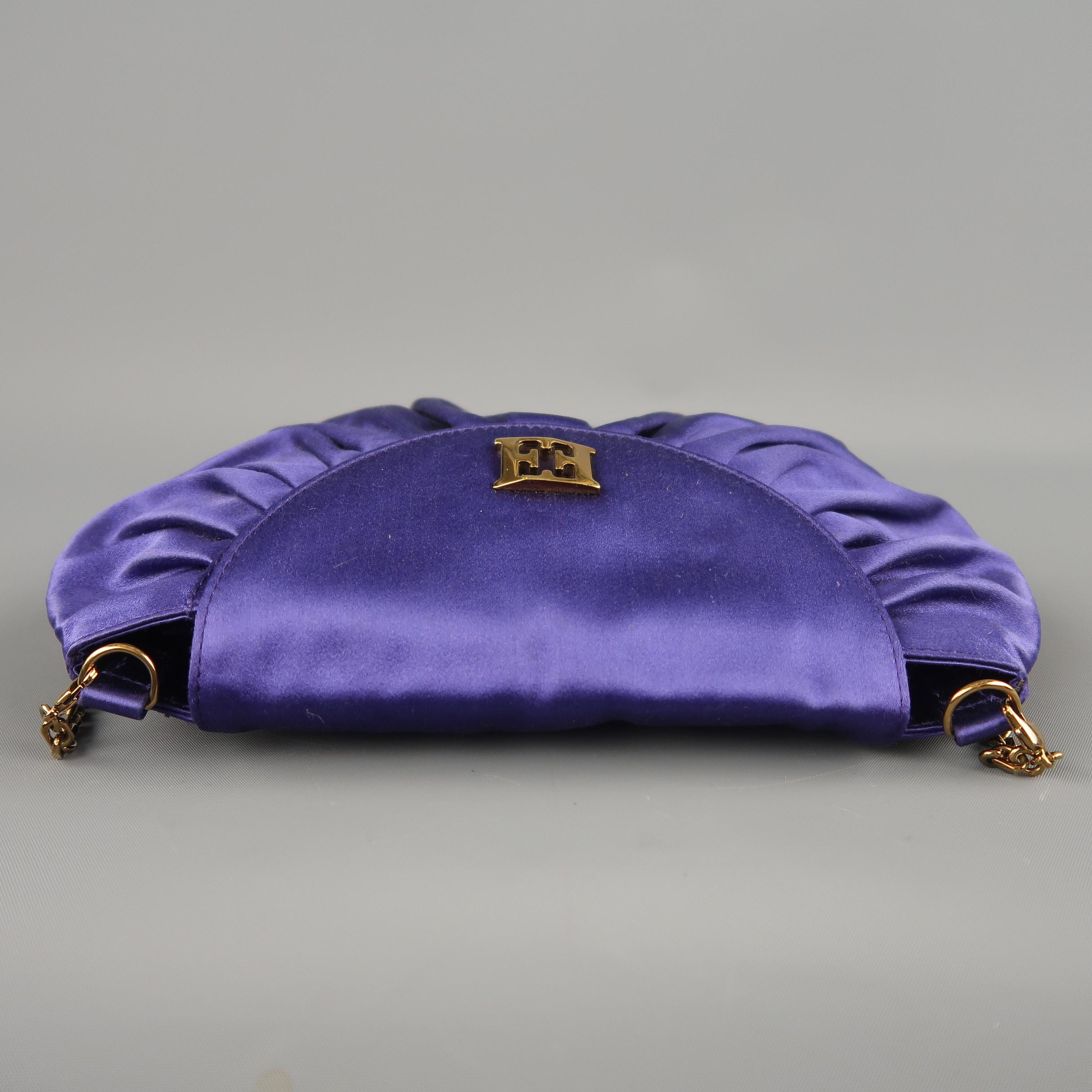 ESCADA Purple Pleated Silk Satin Gold Logo Evening Handbag 2