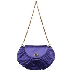 ESCADA Purple Pleated Silk Satin Gold Logo Evening Handbag