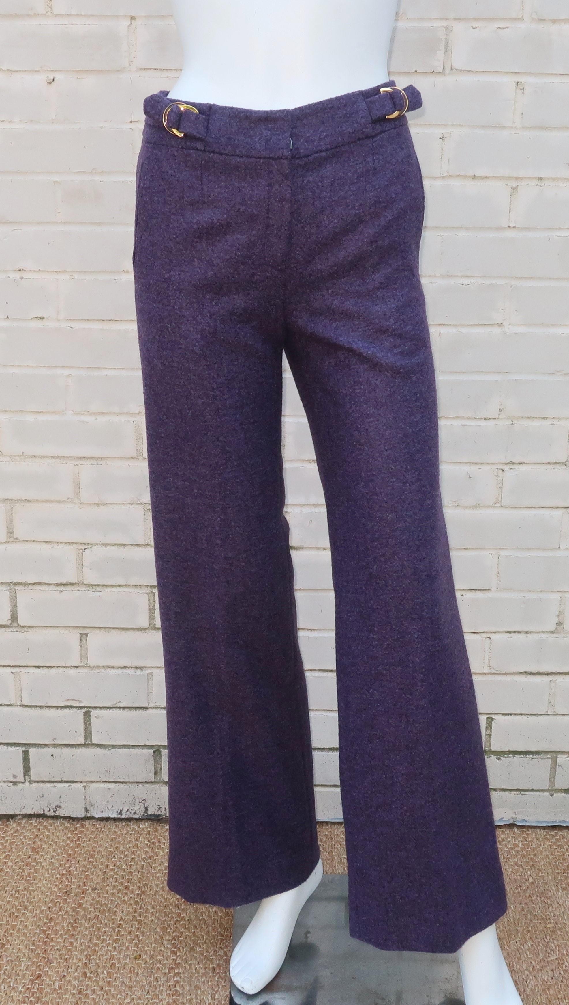 Escada Purple Wool Pant Suit With Glass Buttons 2