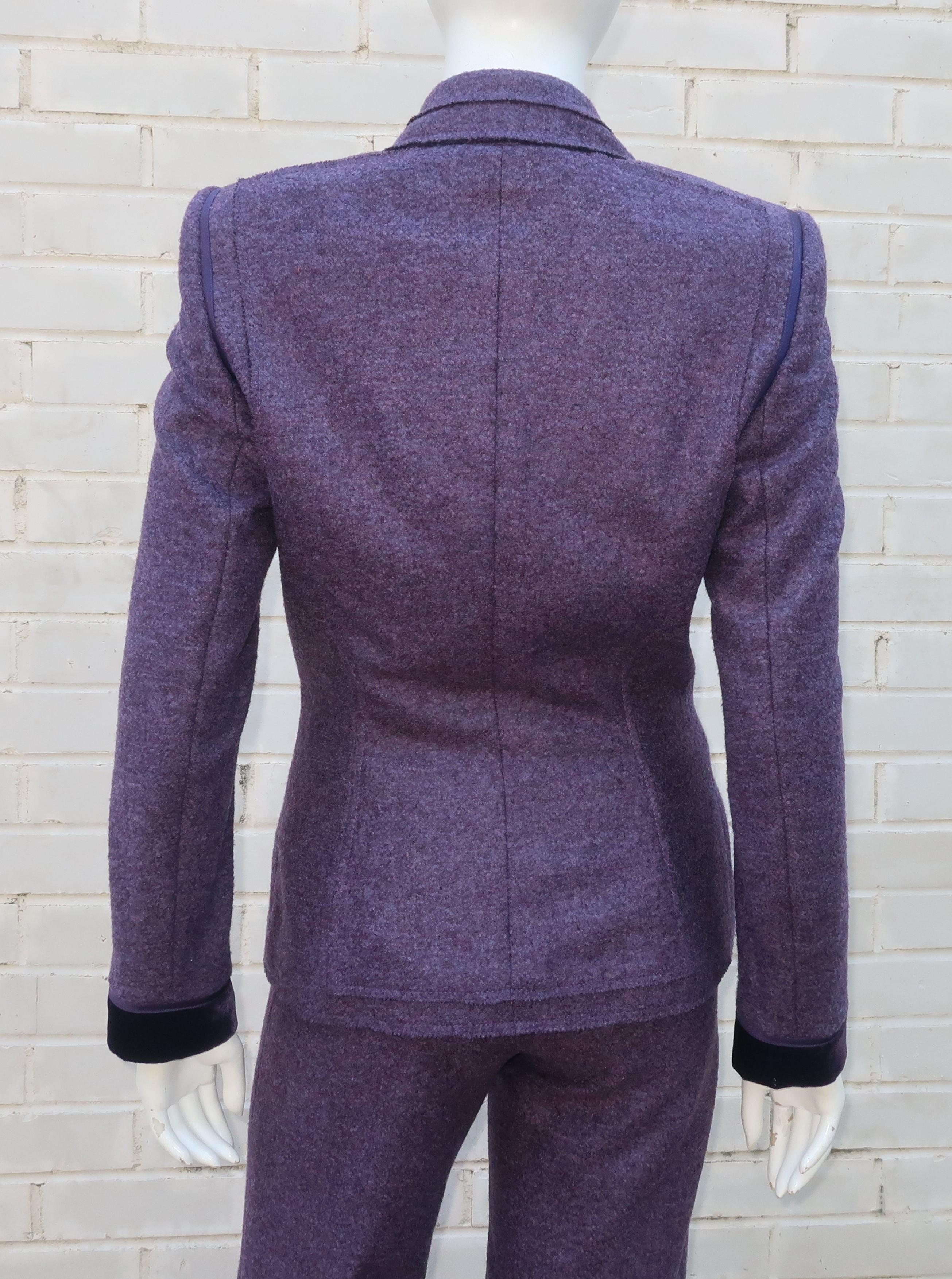 Black Escada Purple Wool Pant Suit With Glass Buttons