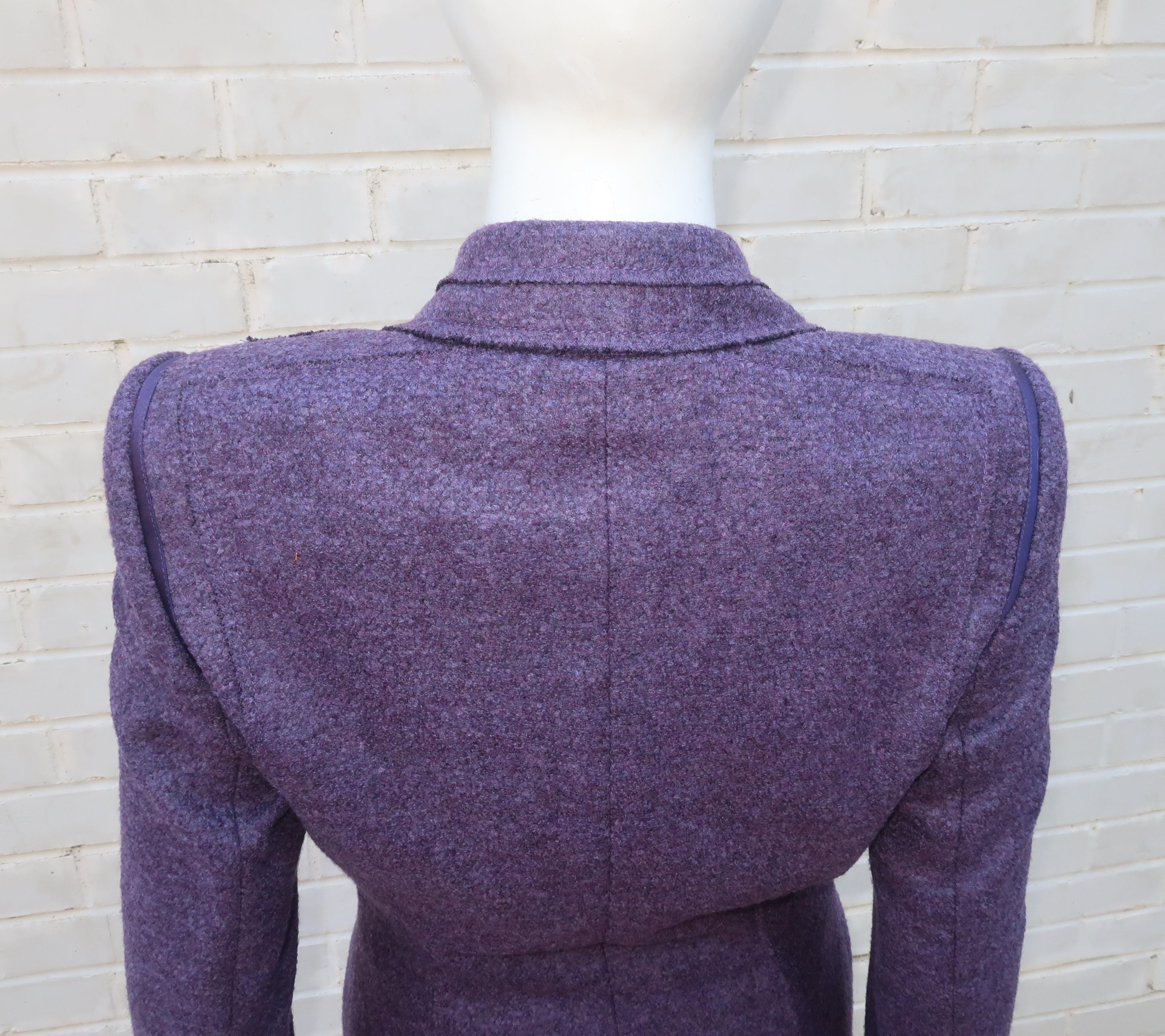Escada Purple Wool Pant Suit With Glass Buttons In Good Condition In Atlanta, GA